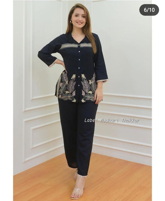 FANCY COTTON EMBROIDERY WORK CO ORD SET (BLACK)
